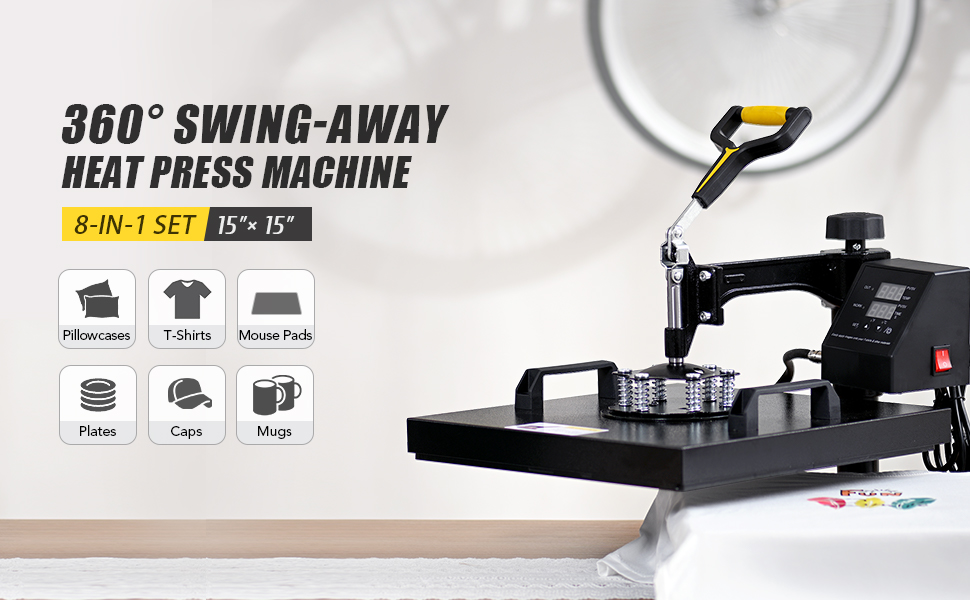Combo Heat Press Machine - 8-in-1 ,15x15, 1400W, LCD, 360° Rotation —  Creworks Equipment