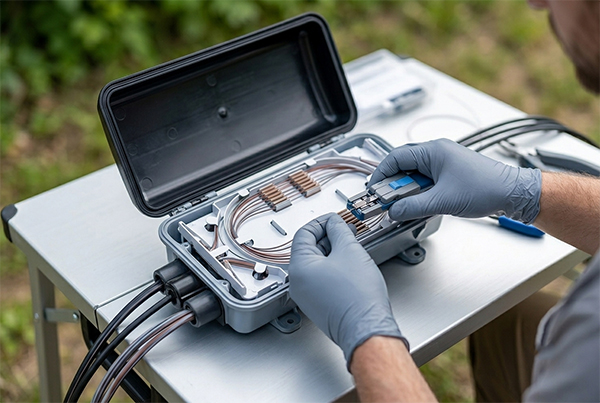 technician-working-on-fiber-splice-closure
